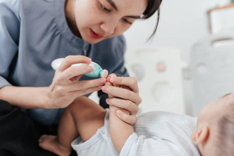 fokus selektif, tangan ibu ahli menggunakan alat khusus untuk memotong dan mengarsipkan kuku bayi, memastikan kebersihan dan kesehatan. fokus selektif. - baby nails potret stok, foto, &amp; gambar bebas royalti