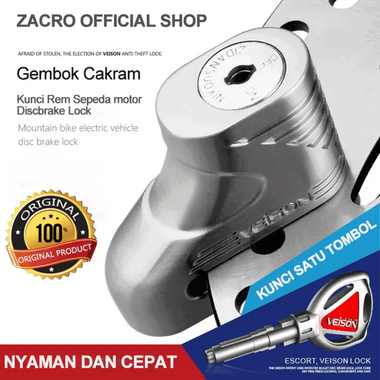 ZACRO DX3 Gembok Cakram Kunci Rem Sepeda motor Discbrake Lock paduan seng berkualitas tinggi