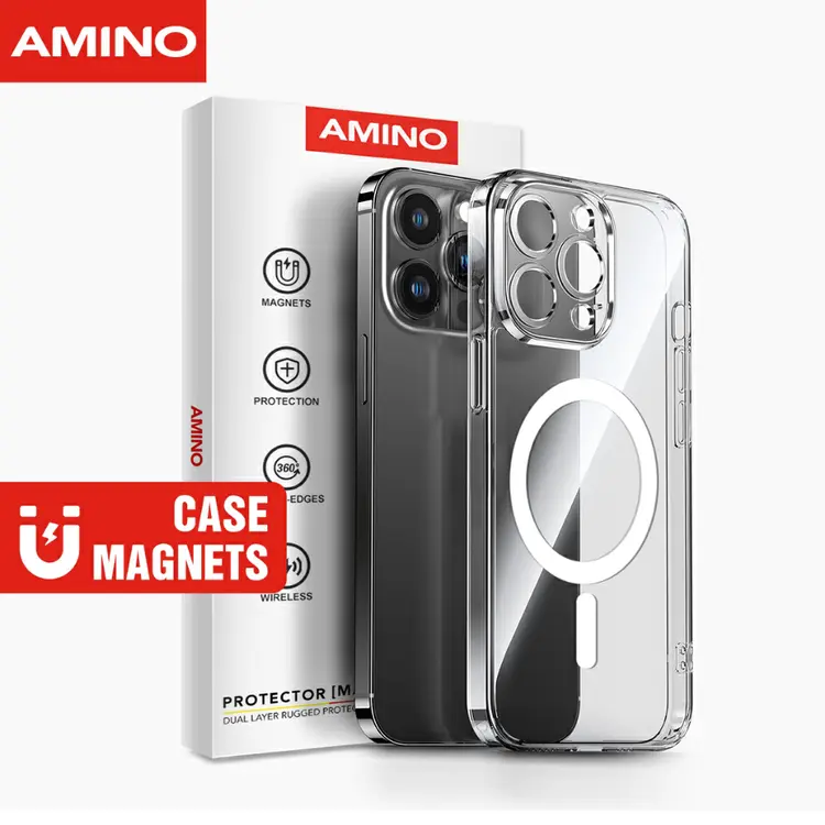 AMINO Protection Kamera Magnetic Case Iphone 16 Pro Max 15 Pro Max 14 Pro Max 13 Pro Max 12 Pro Max 11 Pro Max 15 Plus Transparent Case Premium Wireless Charging Protective Camera Protection Shockproof Phone Case