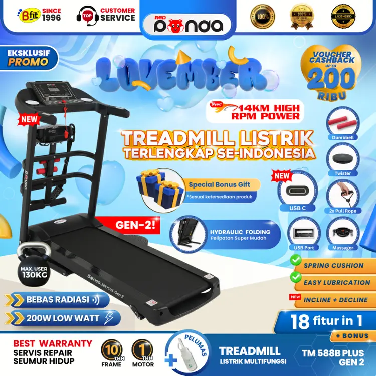 Treadmill Elektrik REDPANDA 588 Multifungsi Listrik Lipat Portable Low Watt Fitness Gym