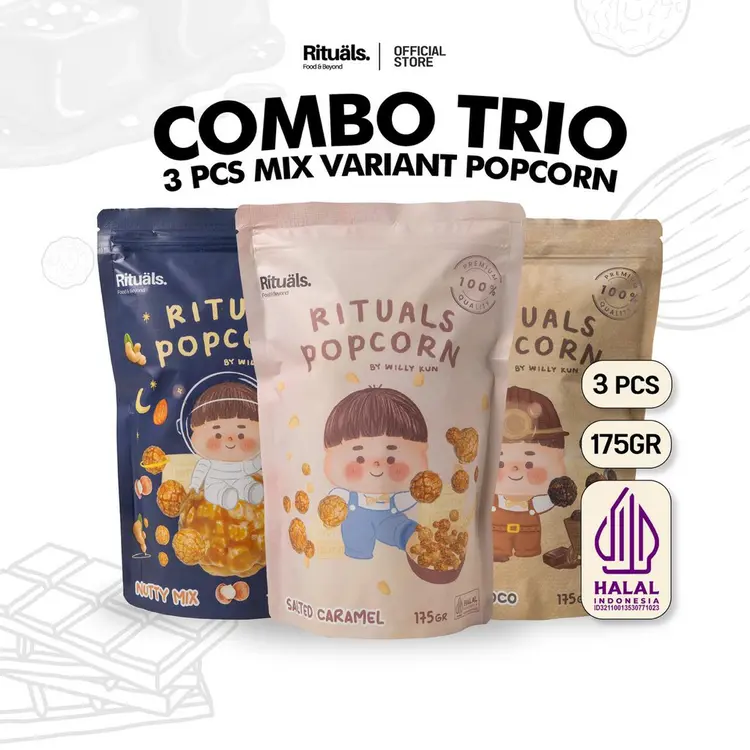 Rituals Food [Combo Trio Mix] 3 Bungkus Rituals Popcorn Mix Variant Ukuran Large - Snack Jagung Cemilan Crispy by Willy Kun