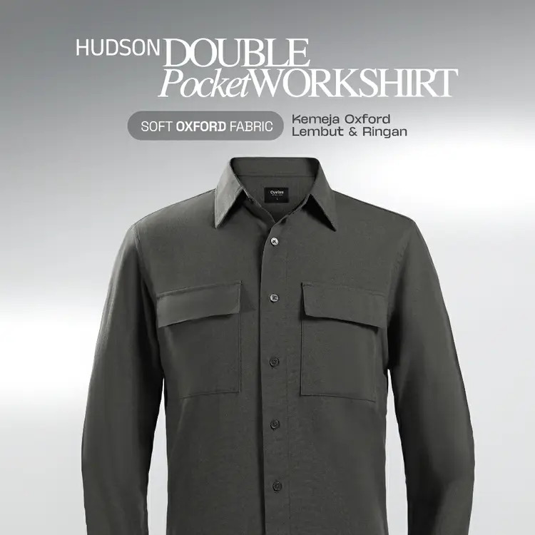 CUTOFF Hudson Double Pocket Workshirt Kemeja Kerja Oxford Polos Pria Panjang