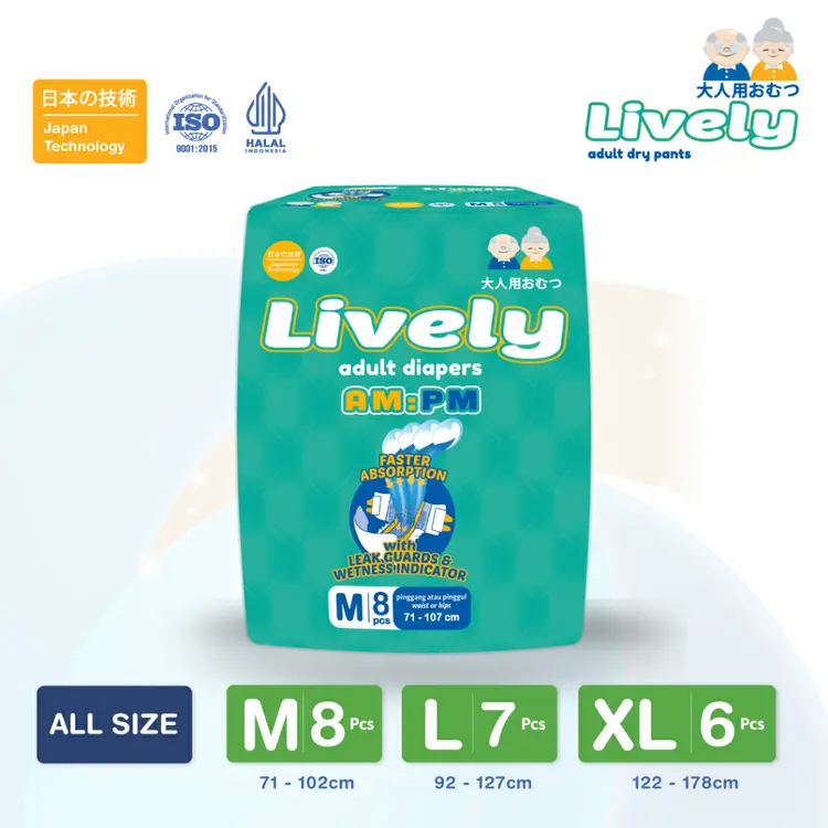 Lively Popok Dewasa Perekat Siang Malam AMPM Breathable Daya Serap Tinggi Anti Iritasi Anti Bakteri