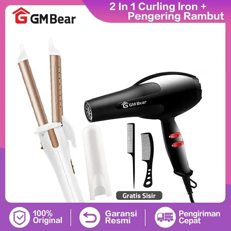 GM Bear Bundle Hemat Hair Dryer Pengering Rambut 1115 - Catokan Rambut 2in1 Catokan Rambut Curly 1173