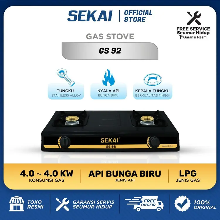 SEKAI Kompor Gas 2 Tungku - GS 92