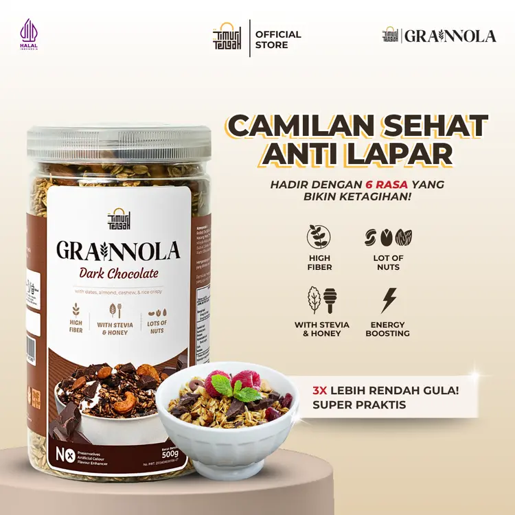 Timur Tengah Grainnola Coklat 500 gr Granola Dark Chocolate Cokelat Camilan Sereal Makanan Sehat