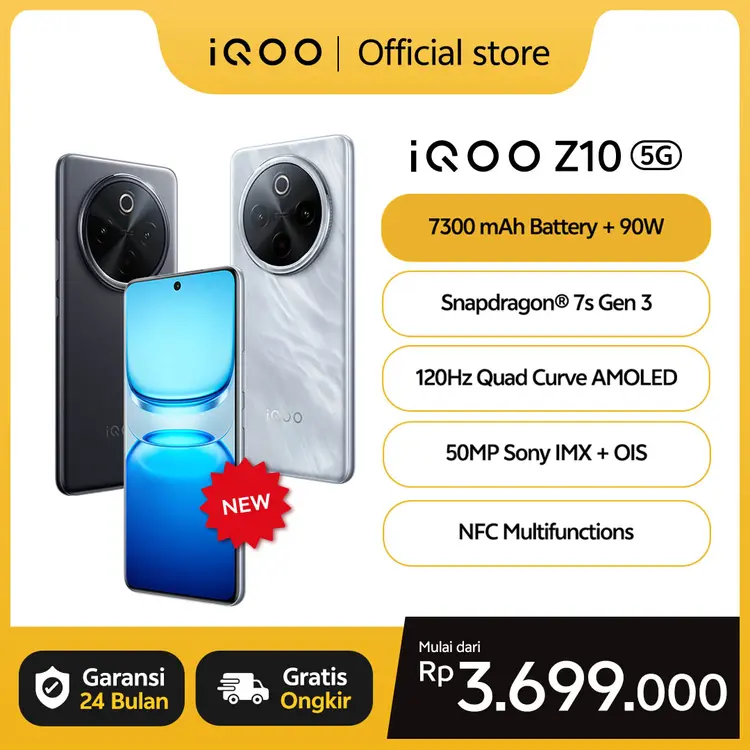 vivo iQOO Z10, 7300mAh + 90Watt, Snapdragon 7s Gen 3, AnTuTu 822,705, 120Hz Quad-Curved AMOLED, 50MP Sony IMX + OIS, NFC