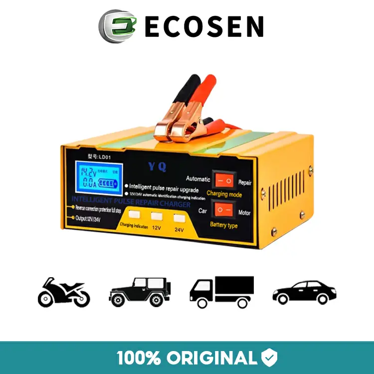 ECOSEN Charger Aki Otomatis Smart Intelligent Auto Repair Mobil Pengisi daya 12v24v Charger Otomatis