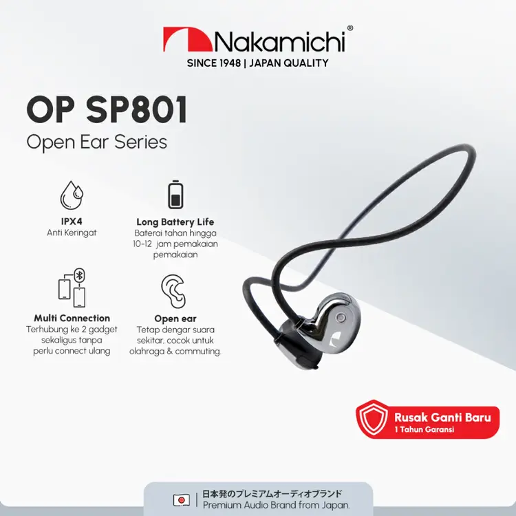 Nakamichi OP SP801 Open Ear Air Conduction IPX4 Sport Headset Bluetooth Anti Keringat