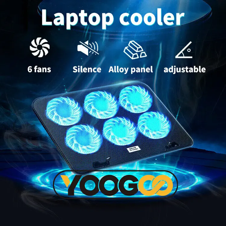 YOOGOO Cooling Pad Laptop Kipas Fan Pendingin Laptop Portable 6 Fan LED Silent Noise