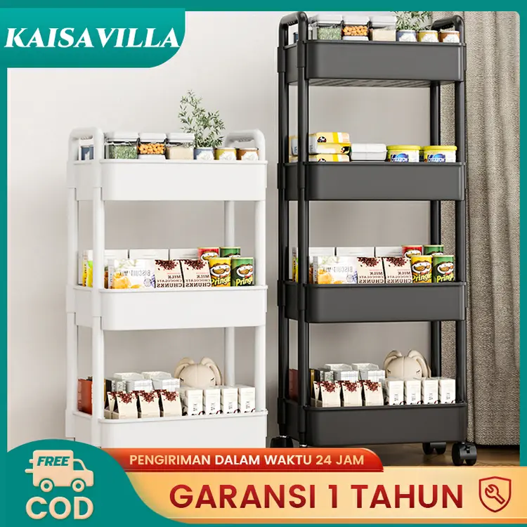 KAISAVILLA Rak Persegi Dapur Plastik 3/4/5 Susun | Rak Yeye | Rak Kamar Mandi | Square Rak Serbaguna Dengan Roda