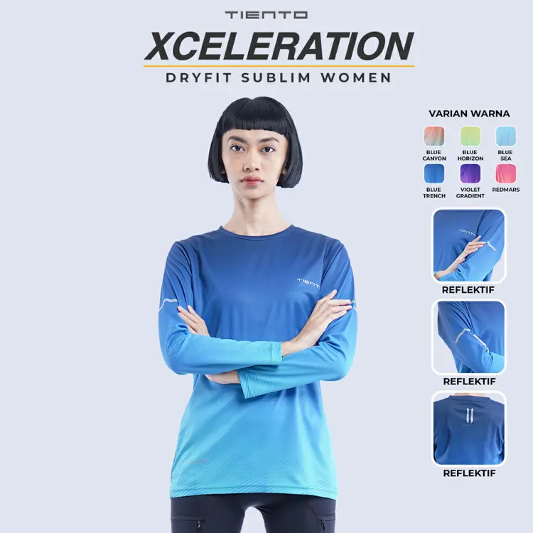 Tiento Jersey Running Anti UV Kaos Olahraga Lari Wanita Lengan Panjang Baju Dry fit Long Sleeve Women Xceleration
