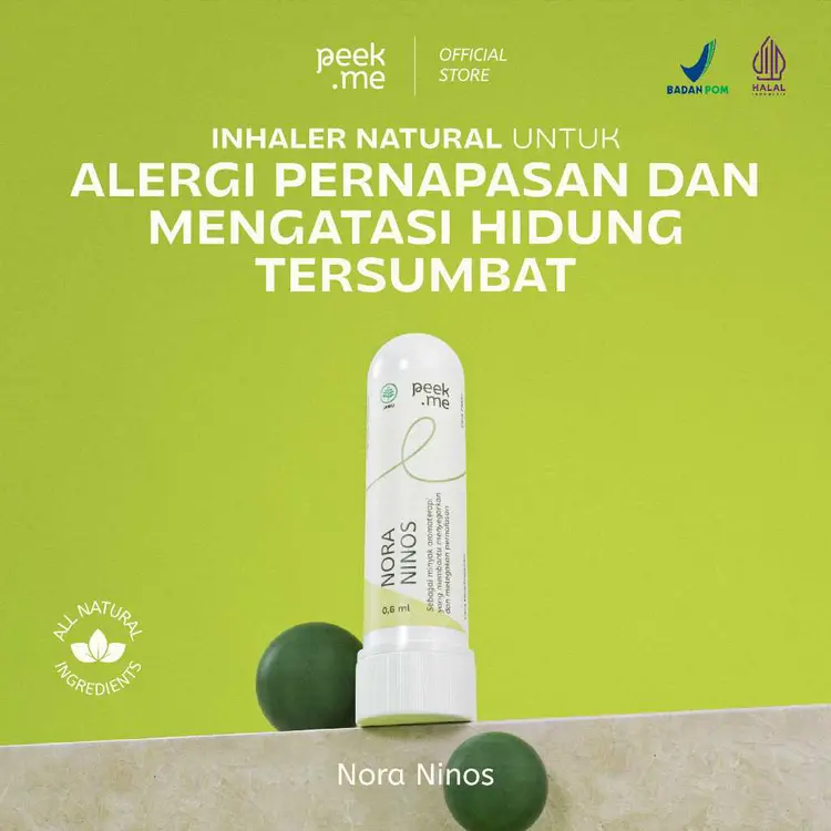 Peek.Me Nora Ninos | Inhaler Nasal Alami & Aman/No Steroid | Meredakan Gejala Alergi Pernapasan Rhinitis Bersin-Bersin Hidung Meler dan Tersumbat dengan Peppermint, Lavender, Lemon EO