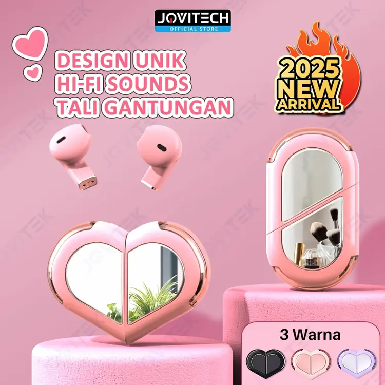 ( Kado Valentine ) Jovitech 2025 Baru Headset Love Heart Cute Mini TWS 2 Ways Model Bluetooth 5.3 Earphone Stereo In-Ear Wireless Earbuds couple pasangan earphone hadiah ulang tahun - EP39