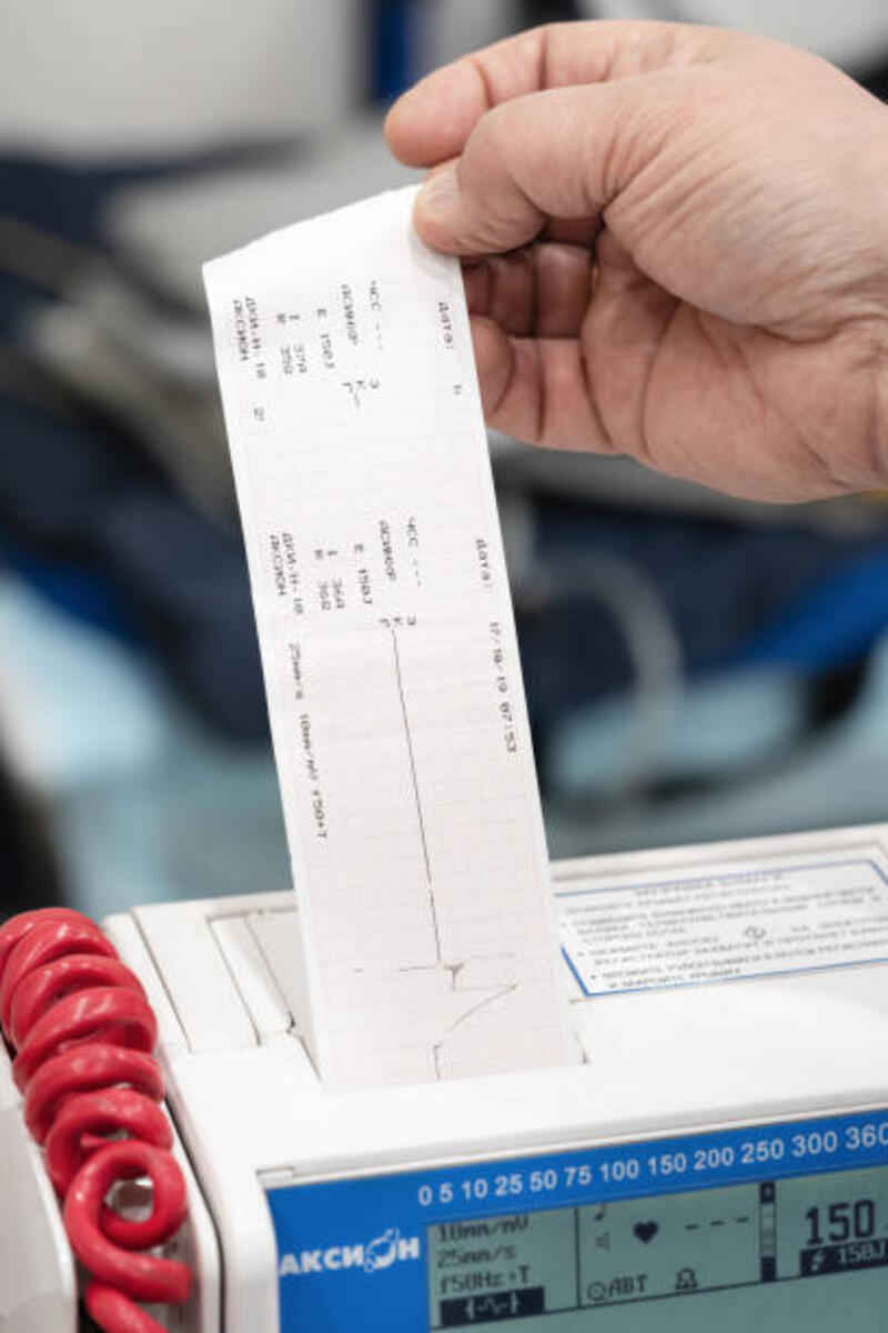 dokter menerima data dari printer termal di monitor defibrillator untuk disrhythmias jantung yang mengancam jiwa, takikardia ventrikel non-parfum - thermal printer potret stok, foto, & gambar bebas royalti
