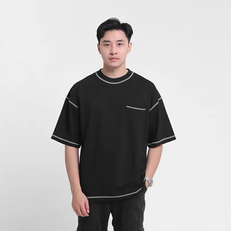 Heyplain Oversized T-Shirt Pocket Rantai Hitam - Cotton Combed 20s