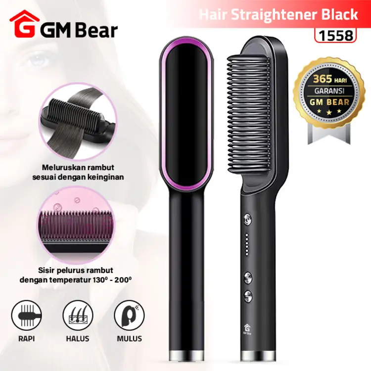 GM Bear Catokan Sisir Pelurus Rambut Elektrik  P0291 (1558 / 1608) - Hair Straightener Curler 2 in 1