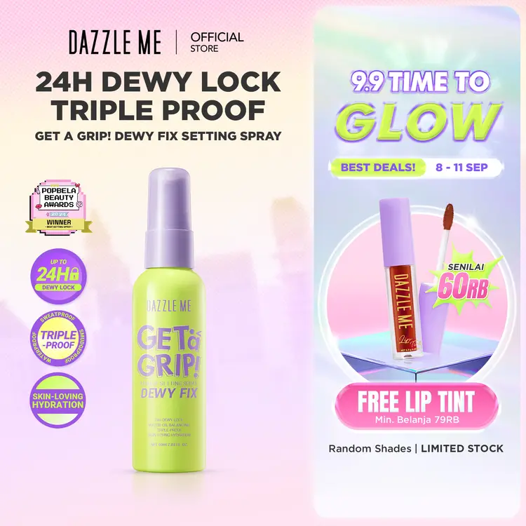 DAZZLE ME Get a Grip! Makeup Setting Spray Dewy Fix - Beauty Protecting 4 X Hydrating Makeup Mist Flawless Lightening Primer Water Tahan 24 JAM