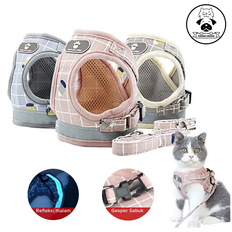 Tali Hewan Peliharaan Harness Tali Kucing Harness Tali Tuntun Rompi  Aksesoris Hewan