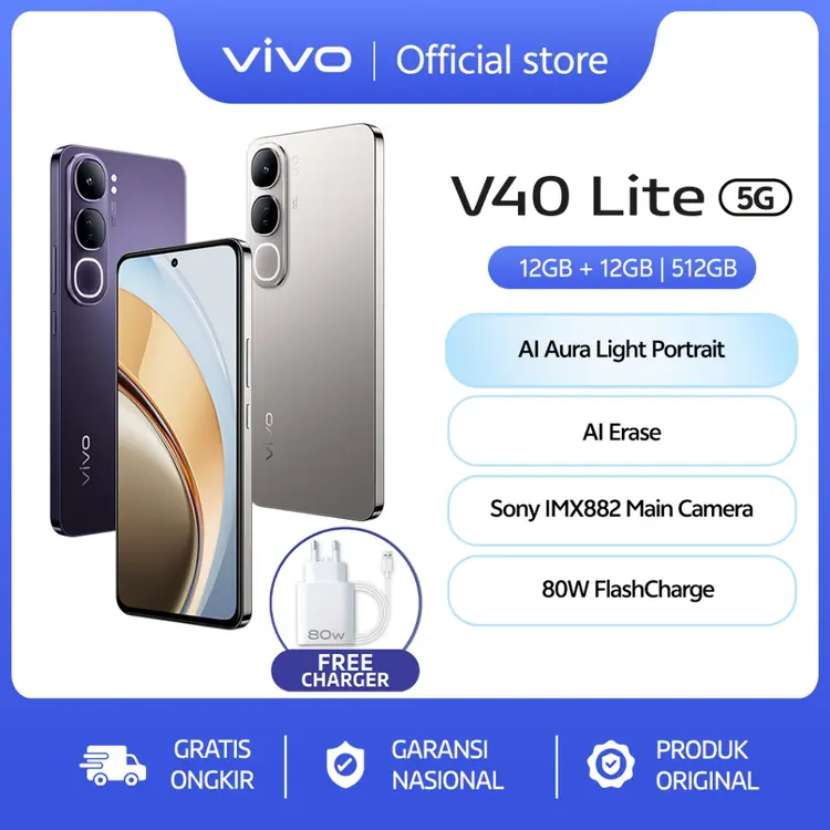 vivo V40 Lite 5G (12/512) - AI Aura Light, AI Erase, Sony IMX882, 80W FlashCharge