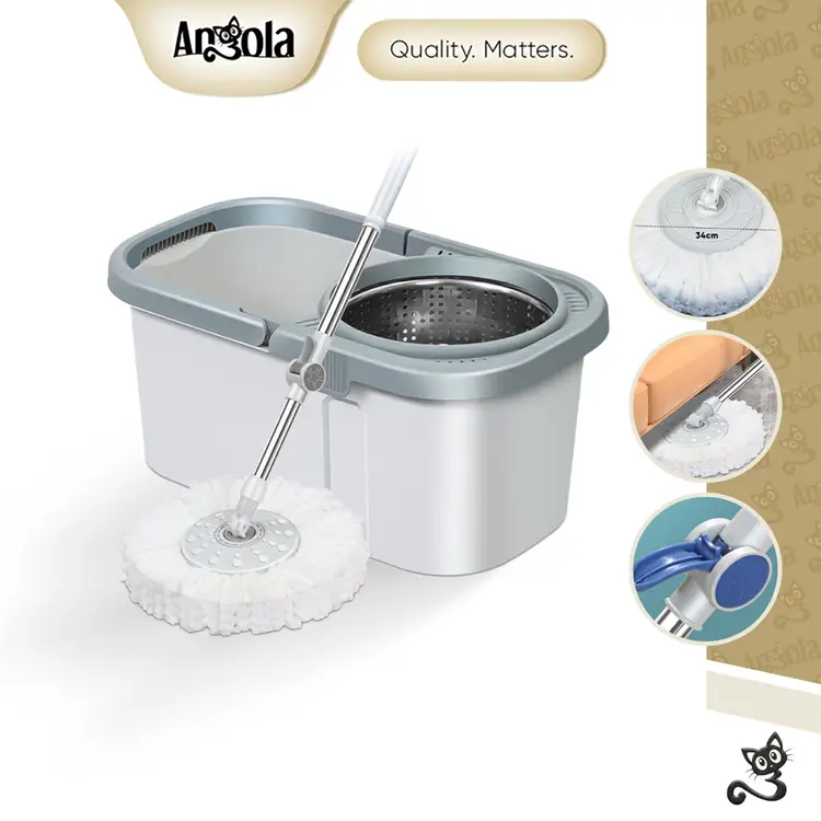 ANGOLA Spin Mop D04 Alat Pel Lantai Kain Pel Praktis Alat Pembersih Super Mop Otomatis