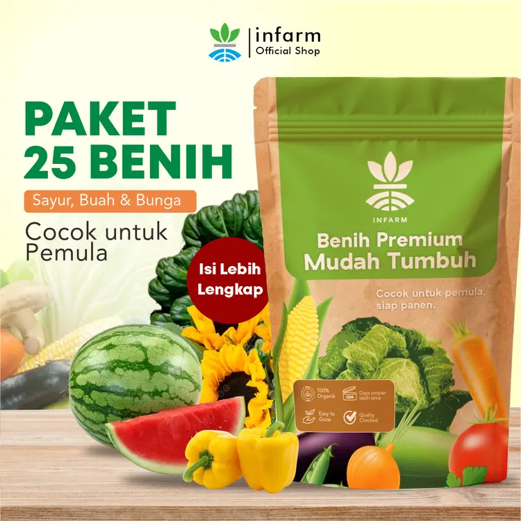 INFARM - Paket 25 Benih Super Paket Lengkap Bibit Unggul Paket Benih Bunga Benih Buah Benih Sayur Berkualitas Benih Mudah Tumbuh Tahan Hama dan Cuaca Bibit Gampang Berkecambah Cepat Tumbuh Panen Maksimal Cocok untuk Kebun Mini dan Pemula