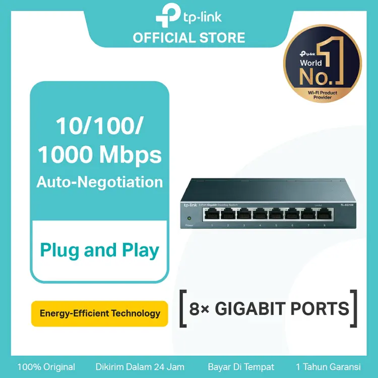 TP-Link TL-SG108 | 8-Port Gigabit Desktop Switch | Unmanaged Switch | Network Splitter | Plug & Play