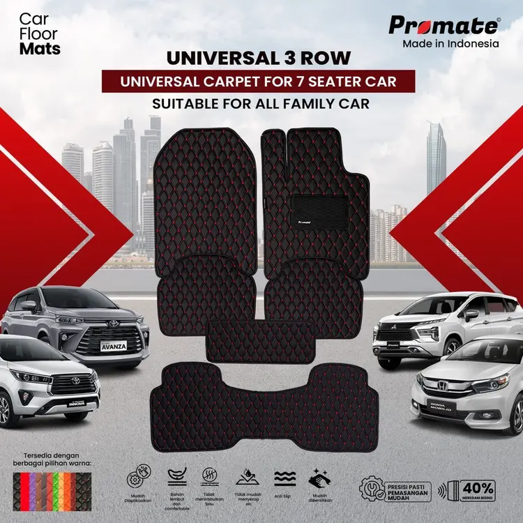 【3Baris 6Pcs】Universal Car Mats Leather 2|3Baris Karpet Mobil  Universal Kulit Waterproof Premium