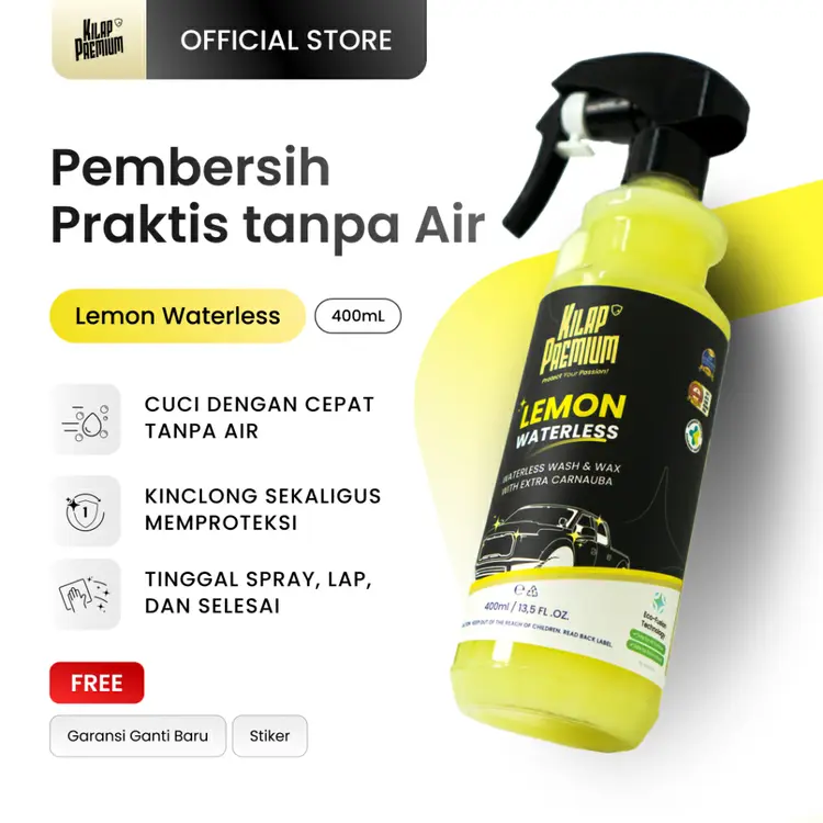 Lemon Waterless | Kilap Premium - Waterless Wash Wax, Car Wash, Motor Mobil Waterless Detailer Multi Cleanser, Pembersih Mobil Tanpa Air