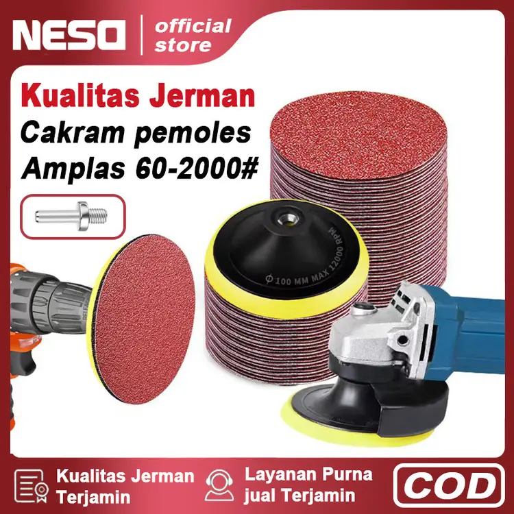 NESO German Tools Tatakan amplas 4 INCH (COD) Polishing 100mm gerinda M10 Tatakan amplas bor Bantalan Amplas Tempel Gerinda Amplas Velcro Perekat Amplas 4"