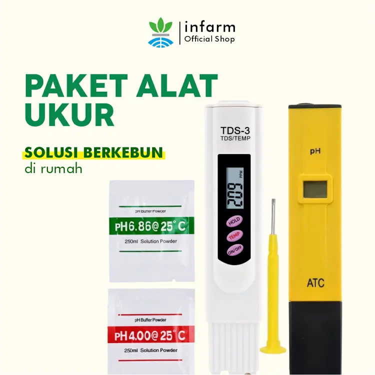 INFARM - Paket Alat Ukur PH Meter Digital dan TDS Meter Portable Akurat Lengkap Bubuk Kalibrasi Untuk Hidroponik Berkebun Cek Nutrisi Tanaman Tes Air Praktis LCD Jelas Hasil Cepat Anti Error Kalibrasi Gampang Tahan Lama Stabil Awet Cocok untuk Pemula