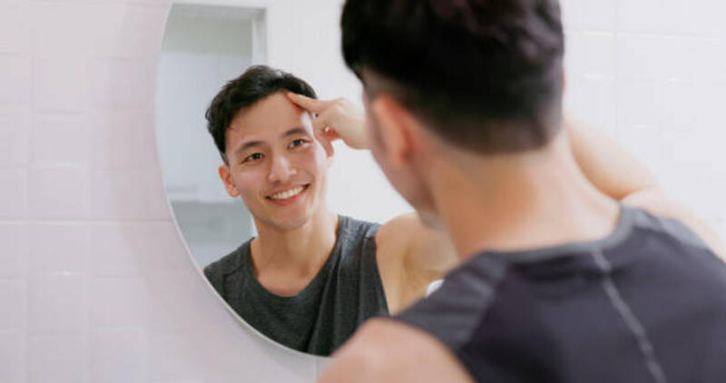 pria menggunakan tonik penumbuh rambut - men healthy hair potret stok, foto, &amp; gambar bebas royalti