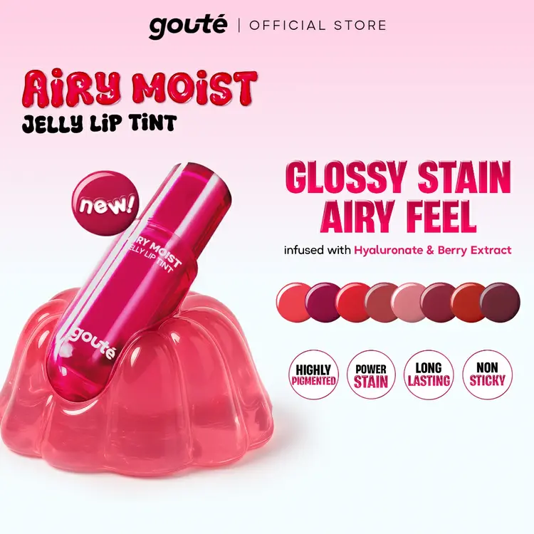 Goute Airy Jelly Lip Tint Stain - Light Moist | Long Lasting up 12H | Ringan Tahan Lama | Gloss Glossy | Dewy Cheek
