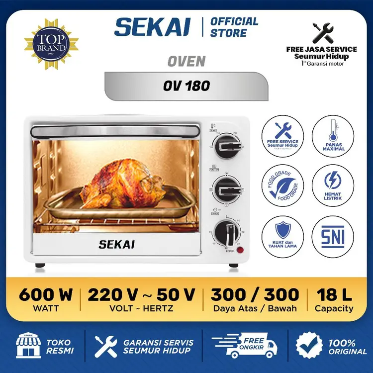 SEKAI Oven Listrik Low Watt Kapasitas 18L - 21L / Pemanggang Makanan Serbaguna Rotisserie - OV 180 / OV 190 / OV 210 / OV 211