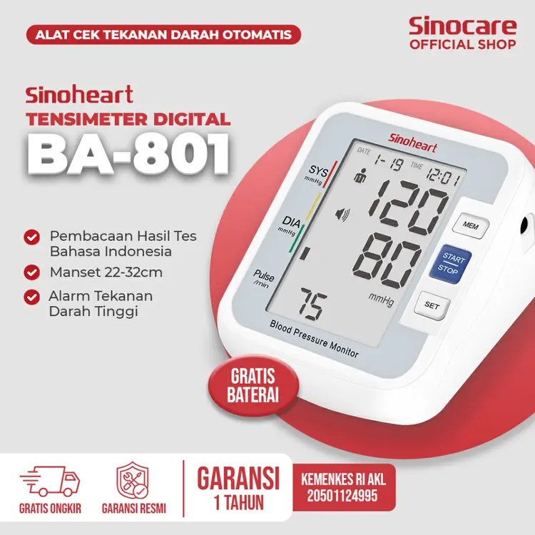 Sinocare BA-801 Tensimeter Monitor Tekanan Harian Alat Tensi Darah Digital Pengukur Bahasa Indonesia