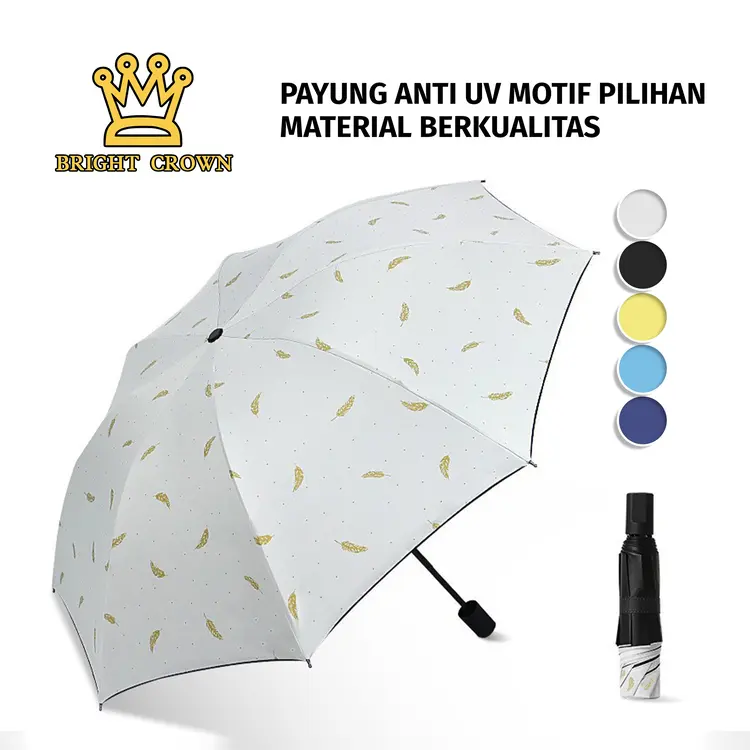 Bright Crown Payung Lipat Anti UV Motif Bulu / Payung Waterproof Lucu Karakter Bulu Mini