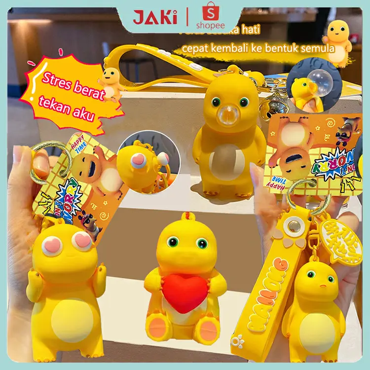 JAKI（Free 2 Gelembung Pengganti）Gantungan Kunci Dino Gelembung Kuning Gantungan Kunci Nailong Kuning