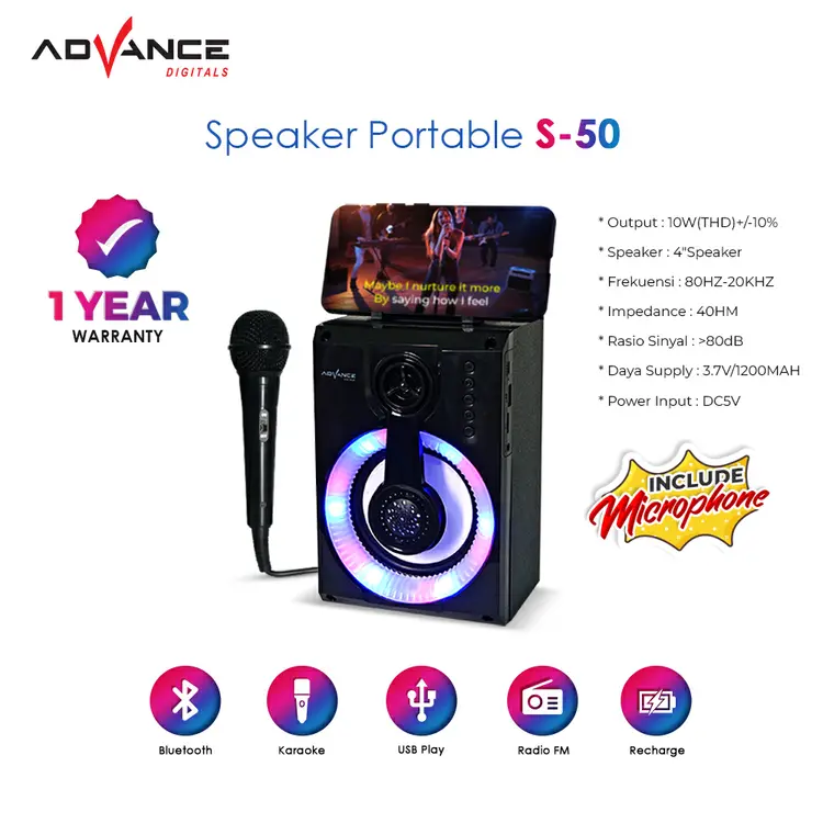 Speaker Microphone Advance S50 Gratis 1 unit  Mic Karoke Murah Garansi 1 Tahun