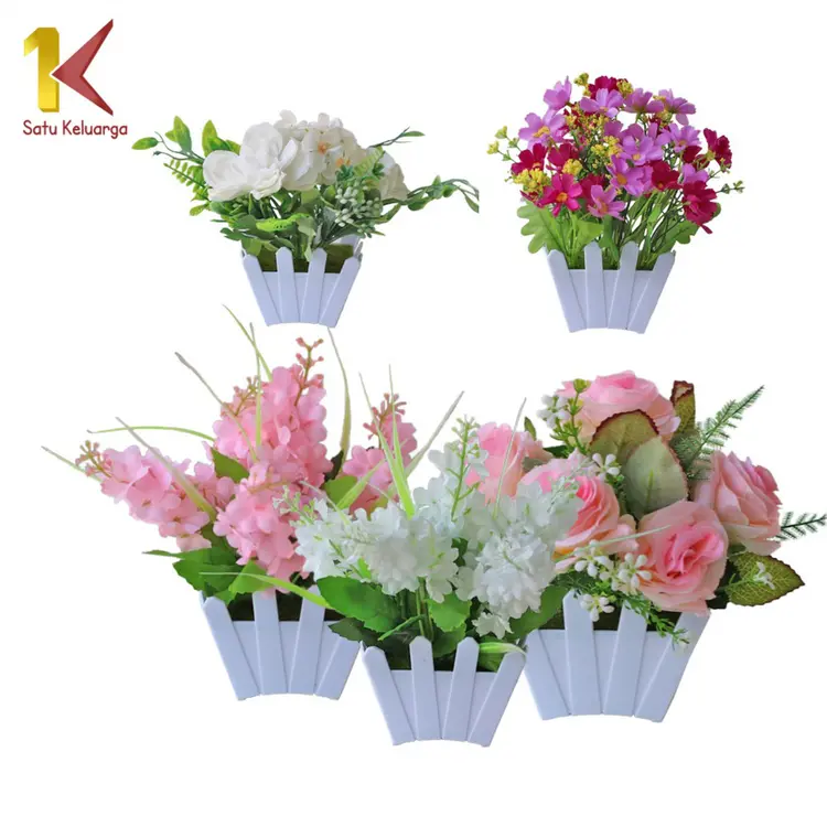 Satu Keluarga Ornamen Pot Bunga Hias C289 - C300 Tanaman Bunga Hias Plastik Artificial Flower / Bunga Pajangan Meja
