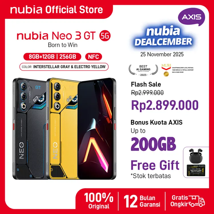 [2025NEW] HP Gaming nubia Neo 3 GT 5G RAM 20 GB (8 +12 GB) + ROM 256 GB 6000mAH Super Fast Charging 80W Garansi Resmi