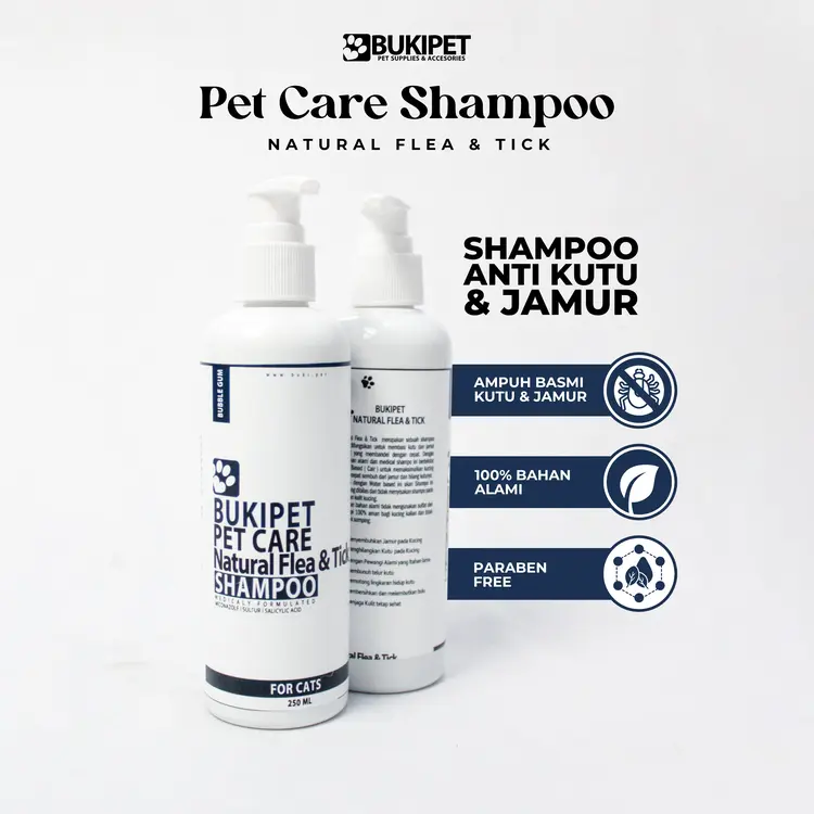 Shampo kucing anti jamur rontok perawatan bulu & kulit anabul - BUKIPET SHAMPOO NATURAL FLEA & TICK