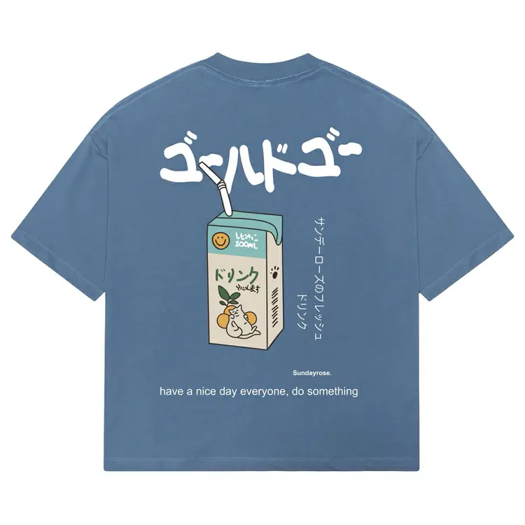 SUNDAYROSE T-Shirt Boxy Fit 20s Kaos Drink Steel Blue