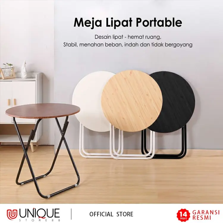 Meja Lipat Portable Meja Lipat Bulat Diameter 60cm Meja Cafe Meja Makan Serbaguna Bahan Besi Fiberboard Tebal Z14A1