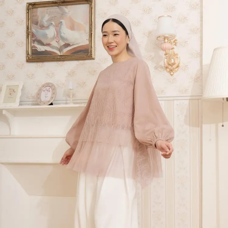 HijabChic Syahita Dusty Pink Tops - Blouse Brukat Kondangan Muslim Wanita Elegan