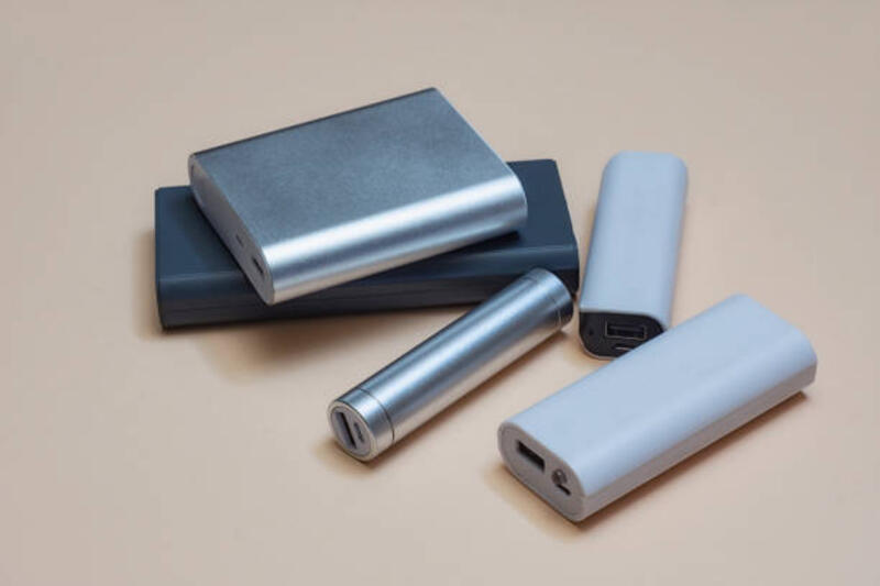 set power bank dengan ukuran berbeda pada latar belakang cahaya. memilih pengisi daya portabel. - small powerbank potret stok, foto, &amp; gambar bebas royalti