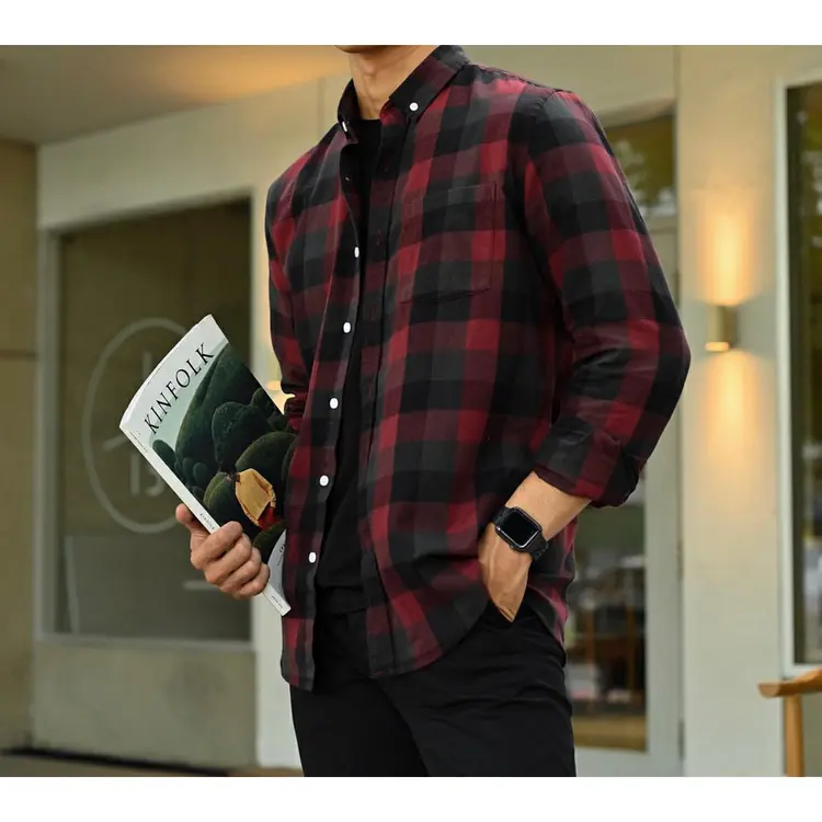 Heytuan Kemeja Flanel Pria Lengan Panjang Premium