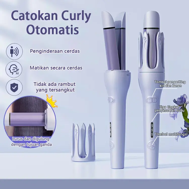 PRIBINRUIS 2in1 Catokan Curly Otomatis Ceramics 32mm Catokan Keriting Rambut Otomatis  Lon Negatif Catokan Rambut Curly Rambut Panas Cepat Pengingat Nada Dering