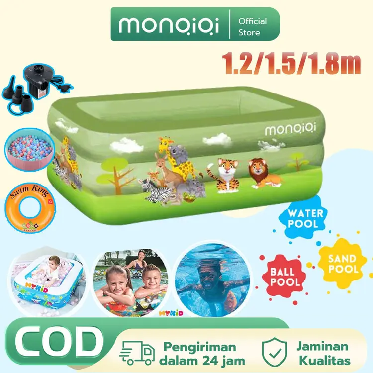 MONQIQI Kolam Renang Anak / Kolam Mandi Bola Inflatable Swimming Pool 150/180/210 cm Kolam 3 Ring Baby SPA Murah