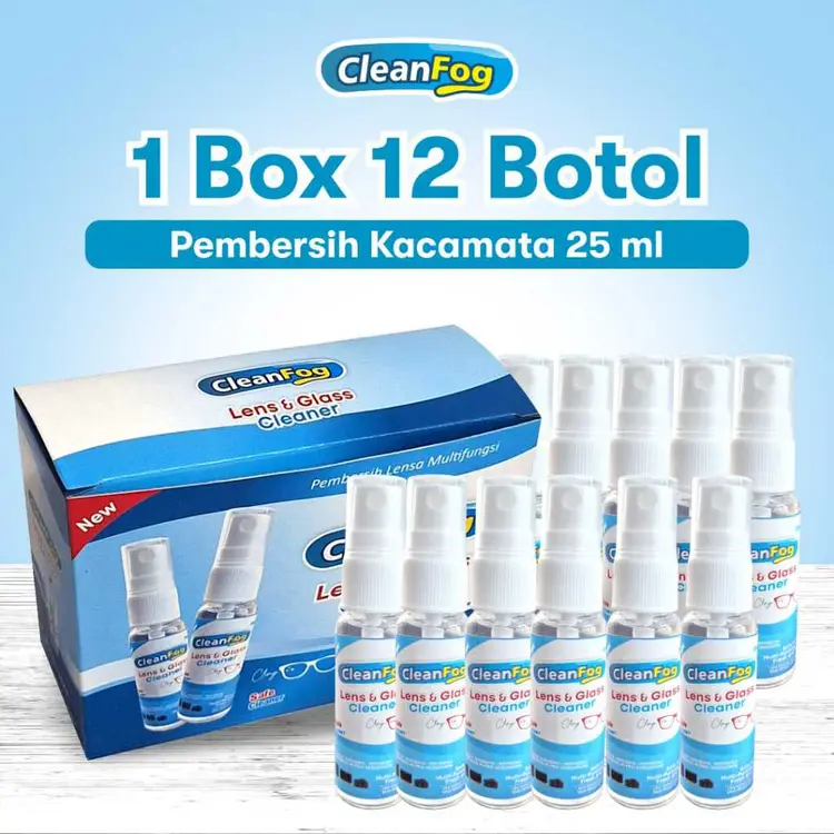Cleanfog Lens & Glass Cleaner 25 ml isi 12 Botol Spray Pembersih Lensa Serbaguna