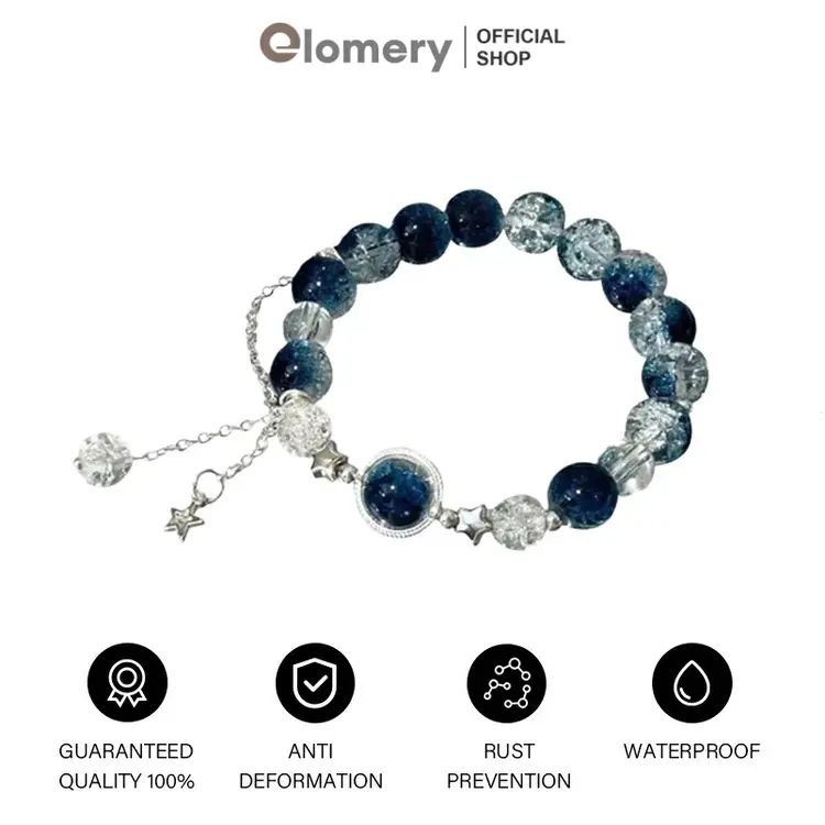 Elomery Gelang Kristal Manik-manik Galaxy Pop Gelang Sahabat Manis Gaya Korea Mode